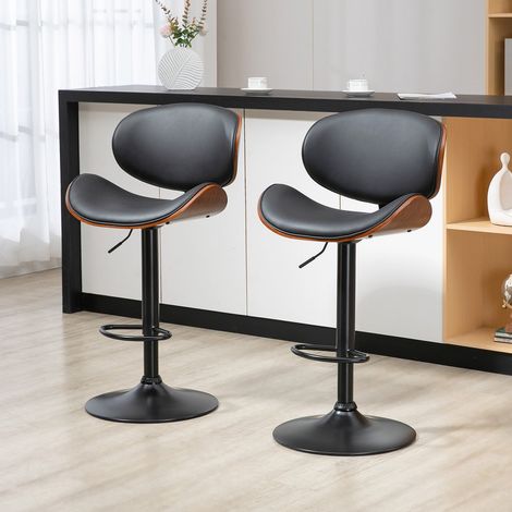 Lot de 2 tabourets de bar 53x52x92-112 cm réglables pivotants avec repose-pieds en simili cuir noir (1/5)