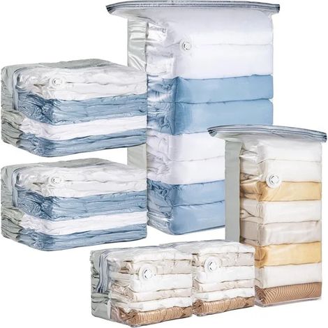 Lot de 6 sacs de rangement sous vide, format cube (3 très grands + 3 moyens) – Simplifiez l'organisation de vos placards (1/5)