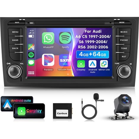 4G/64G 7" Autoradio Bluetooth pour C5 1997-2004 S6 1999-2004 RS6 2002-2006,Carplay Android Auto,DSP,EQ,WiFi GPS,Mirrorlink,RDS/FM Radio 2 Din Con caméra de recul AHD (1/5)