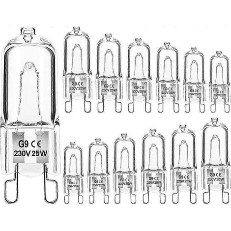 12er-Pack G9-Halogenkapsel, leichte dimmbare Glühbirne, 25 W, 230 V, Warmweiß, für Backofen, Mikrowelle, Herd, Deckenleuchten [Energieklasse G] (1/5)