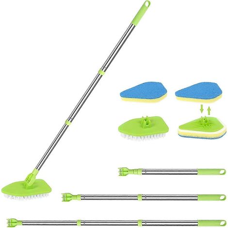 Brosse de nettoyage pour sols avec long manche de 35 pouces, poignée réglable en métal inoxydable, cadeau idéal pour nettoyer votre baignoire. (1/5)