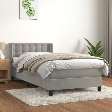Lit à sommier tapissier et matelas, Lit simple, Lit adulte Gris clair 100x200cm Velours GSW23502 (1/5)