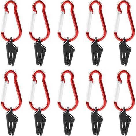 Lot de 10 pinces robustes pour bâche de camping avec mousquetons de suspension (1/5)