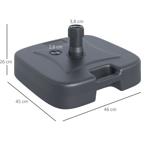 Base per ombrellone Outsunny, piedini per ombrellone da spiaggia, supporto per ombrellone da giardino, riempibile con 20 kg di acqua e 30 kg di sabbia, 46x45x26 cm, HDPE, nero.