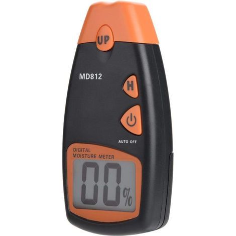 Feuchtigkeitsmessgerät MD812 Digitales LCD-Holzfeuchtemessgerät mit 2/4-Pin-Anschluss, 13 x 6,4 x 3,2 cm, Schwarz-Orange