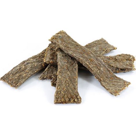 Anima Selvaggia getrocknete Snacks für Hunde Hirschfleischstreifen 6 Packungen zu je 75 g.