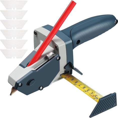 Gypsum board cutting tool, multifunctional woodworking board cutter with band. Measuring tool kit includes cutter, pencil, and 5 blades. (1/5)