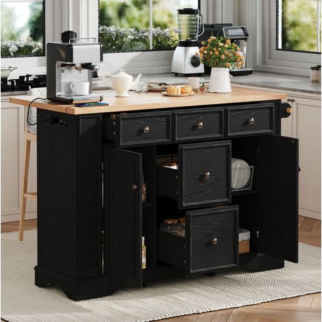 Mobile cucina isola centrale estensibile 130,5 x 40-65 x 92 cm nero DESVIAE (1/5)