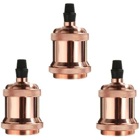3er Vintage Lampenfassung Aluminium E27 Sockel für DIY Wandleuchte Tisch Deckenleuchte (Roségold)