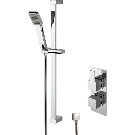 Ripple Concealed Square Twin Valve & Slide Rail Kit Shower Bundle Set - Chrome - Balterley