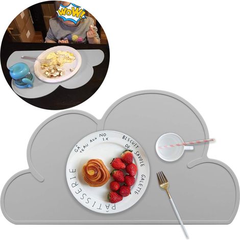 Placemat En Silicone - Forme Nuage - Bord Relevé - Sans BPA - Pour Chaise Haute Et Table - Lavable En Lave-Vaisselle - Lot De 2 (1/5)