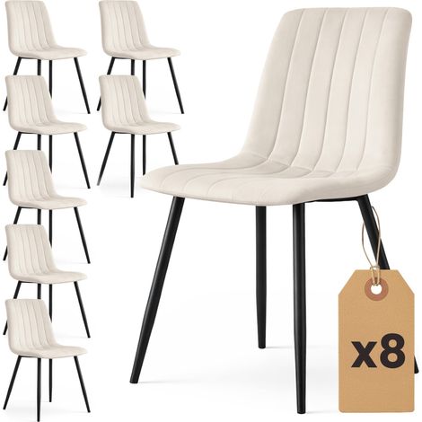 Lot de 8 Chaises en velours matelassées LIVO Beige pieds noirs (1/5)