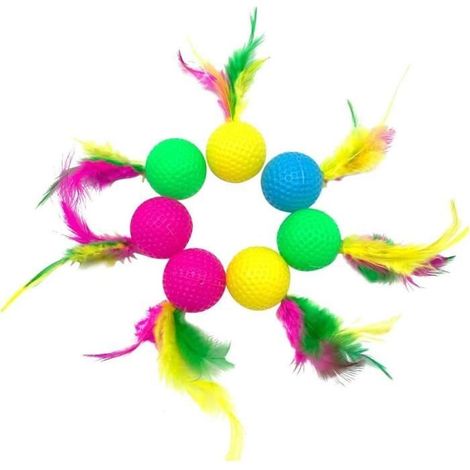 Jouet interactif pour chat en plumes - 6pcs Chat Balle Jouets avec des Plumes - Couleurs vives assorties (1/4)