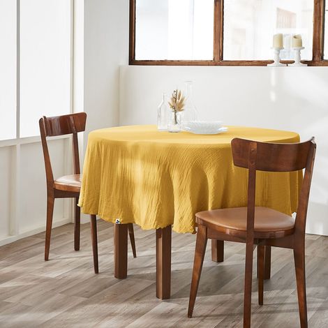 OUREA - Nappe Ronde Ø180cm Gaze de Coton Safran (1/2)