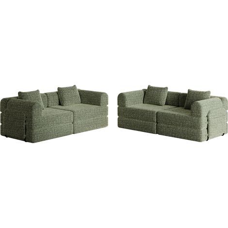 Divano letto 2 in 1 in ciniglia verde con vano nei braccioli e struttura in acciaio HOMVRA (1/5)
