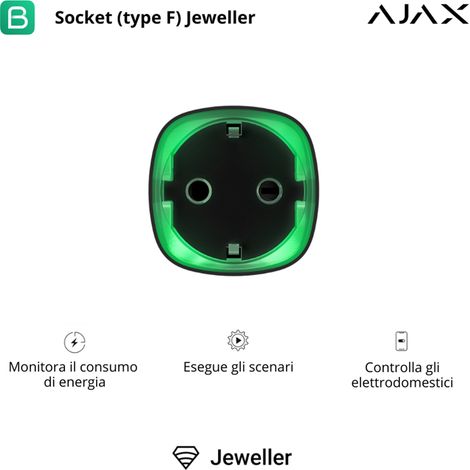38210 - Comfort & Automation - Socket - Presa wireless intelligente con monitoraggio del consumo energetico - colore black - Ajax comfort e automazione