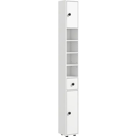 Column of bathroom with drawer, 2 cabinets and 4 shelves lorsqu, in wood, 20 x 20 x 180 cm, white (1/5)