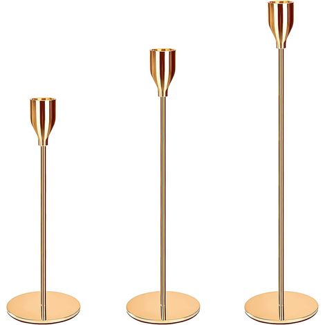 Kaelt - Bougeoirs Détenteurs 3 Pcs Différentes Tailles, 33/28 / 24cm Chandelier Candélabres Decoration Table pour Saint Valentin De Noël Mariage Cérémonie Anniversaire, Or (1/5)