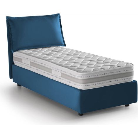 Talamo Italia Lit simple Rossella, Lit conteneur avec revêtement en tissu, 100% Made in Italy, Ouverture frontale, avec matelas 80x200 cm inclus, Bleu, avec emballage renforcé