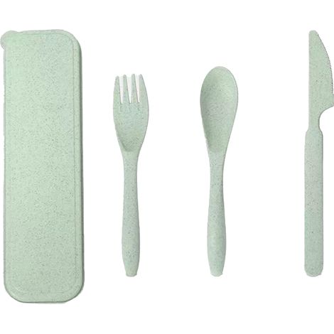 Couverts en paille de blé modernes, portables, fourchette cuillère couteau, boîte de rangement, pour bureau école pique-nique, vert (1/5)