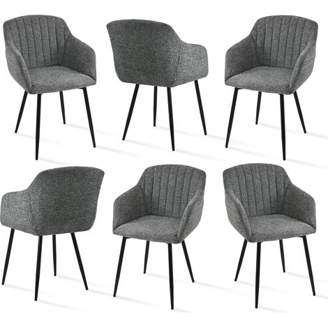 Goeurvant Sedie da pranzo minimaliste con seduta ampia e braccioli ergonomici, combinazione di comfort ed eleganza - Set di 6 - Grigio/Verde-Chenille