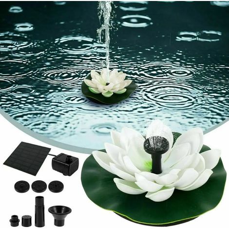 Fontaine solaire flottante d'extérieur avec nénuphar, bain d'oiseaux, pompe solaire, 4 modes pour bassin à poissons, jardin, aquarium, piscine (1/5)