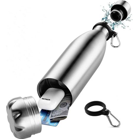 Boîte de rangement secrète en acier inoxydable 750 ml, cache-clés discret, faux thermos de sécurité, argenté (1/5)