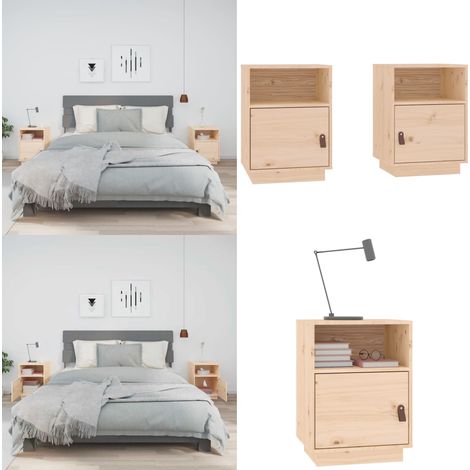 Comodini 2 pz 40x34x55 cm in Legno Massello di Pino - Comodino in pino - Comodino con ante