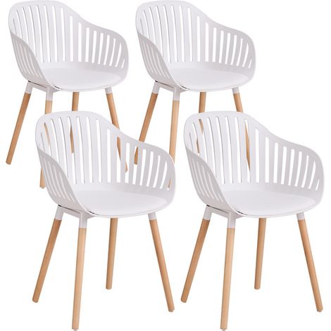 Wokaka – Lot de 4 chaises de salle à manger en plastique – Assise en polypropylène – Pieds en bois – Couleur blanche – Confortable et élégante (1/5)