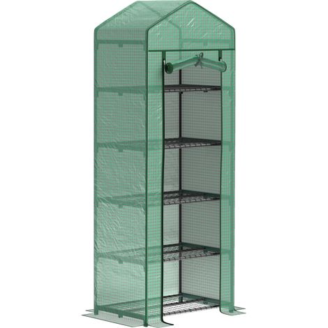 Balkon-Gewächshaus mit Rolltür und 5 Regalböden aus Stahl und Kunststoff 69x49x193 cm grün (1/5)