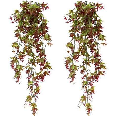 2er-Pack künstliche Efeuranken, Hängepflanzen für Zuhause, Garten, Büro, Innendekoration, Rot-RAPANDA (1/5)