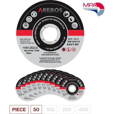 AREBOS Discos de corte 115 mm de Ø Tamaño del agujero 22,2 mm Espesor 1,2 mm (1/5)