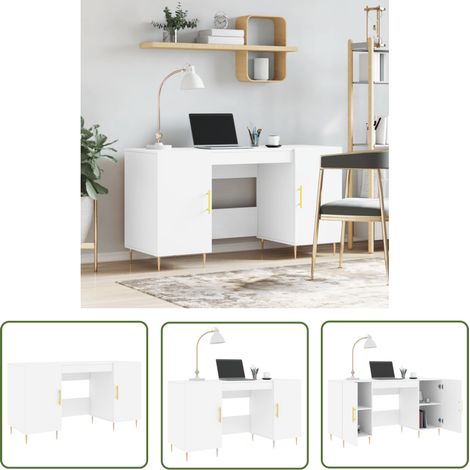 The Living Store Bureau blanc 140x50x75 cm bois d'ingénierie - Bureau Blanc - Bureau Informatique - Bureau D'étude - Meuble De Bureau - Mobilier De Bureau (1/5)