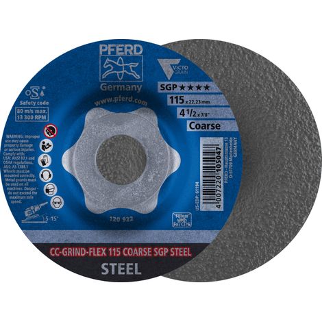 PFERD TOOLS CC-GRIND FLEX Schleifscheibe 115x22,23 mm COARSE Speziallinie SGP STEEL für Stahl 10 Stk (1/4)
