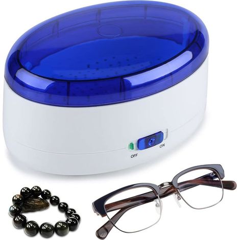 [Dispositivo de limpieza por vibración] + [Sistema multiusos] + [Limpiador USB] + Dispositivo de limpieza de joyas y gafas con bandeja extraíble y luz LED, alimentado por pilas AA (no incluidas) o med (1/5)