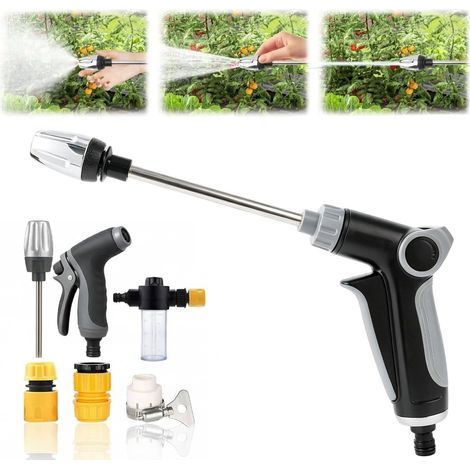 Idropulitrice Aquoxis, pistola ad acqua ad alta pressione girevole a 360° con asta lunga e 3 raccordi metallici, tre modalità di spruzzo per giardini e terrazze. (1/5)