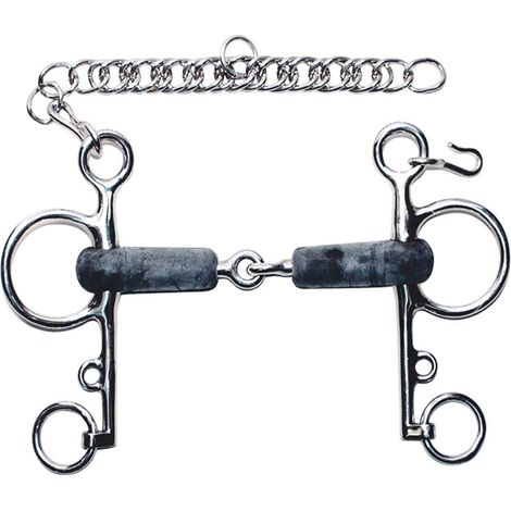14 cm: Morso pelham snodato in gomma e acciaio inox con barbozzale 21 mm
