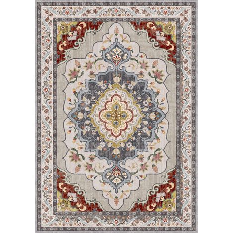 Tapis salon 140x200cm lavable en machine – Antidérapant – TPR + polyester – Motifs floraux rétro – Ambiance bohème