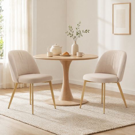 Lot de 2 chaises de salle à manger en velours beige, pieds métalliques dorés, style moderne (1/5)