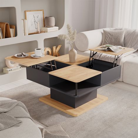 Table basse Movira, Anthracite, 80x45cm avec compartiments de rangement, Vicco (1/5)