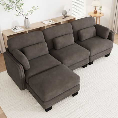 Modulares 3-Sitzer-Ecksofa mit Ottomane, Chenille Braun, 253 x 143 x 88 cm REDOM (1/5)