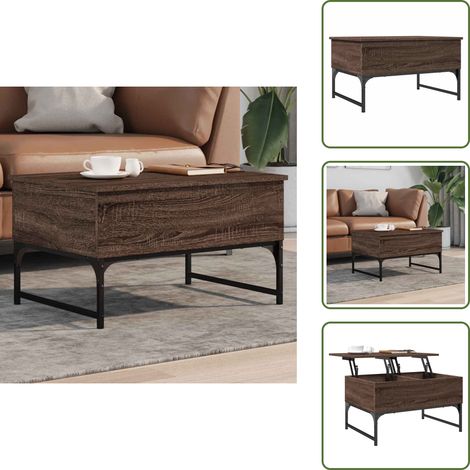 vidaXL Mesa de centro madera ingeniería metal marrón roble 70x50x40 cm (1/5)