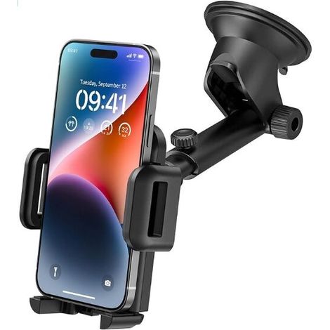 Soporte para teléfono de coche con ventosa, soporte para salpicadero y parabrisas, soporte ajustable y liberación con un botón, soporte para coche para smartphones de 4,7 a 7,0 pulgadas y GPS