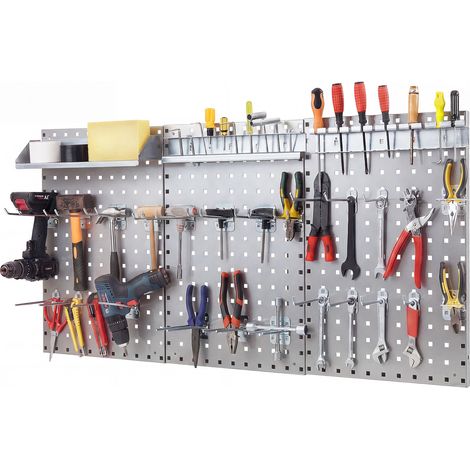 COSTWAY Wall Mount Pegboard Kit with 28 Accessories 3 Panels Garage Tool Organizer Silver