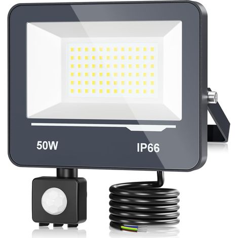 Spot LED Extérieur Detecteur de Mouvement 50W, Projecteur LED Extérieur avec Détecteur 5000LM Ultra Lumineux, 6500K Blanc Froid, Étanche IP66, Lampe Exterieur pour Jardin/Patio 1 Pièce (1/5)