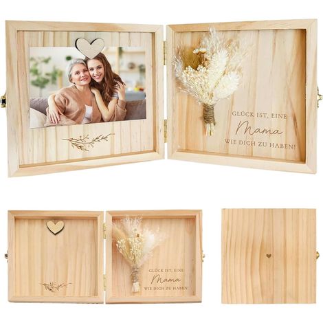 Geschenkbox aus Holz mit Trockenblumen, magnetischer Bilderrahmen, Holzbox mit Magnet, Geschenkbox zum Muttertag (1/5)