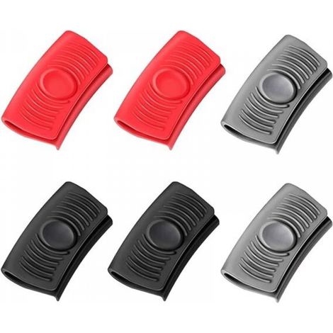 Lot de 3 paires de poignées en silicone pour poêle chaude en fonte - Manchons isolés thermiquement, Thermique pour poignée (Noir, Rouge, Gris) (1/5)