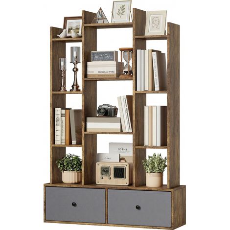 12 Shelf Storage Unit, Drawers - Brown (1/5)