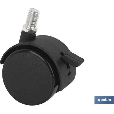 Rueda plástica 40mm con freno y soporte de acero cincado para muebles y estanterías