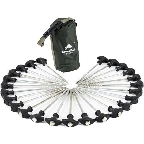 CampFeuer T-Pegs, Heringe, Erdnägel für Campingzelt, Bivvy, Anglerzelt und Pavillon, Auswahl in Menge und Länge (25 Stück à 20 cm)